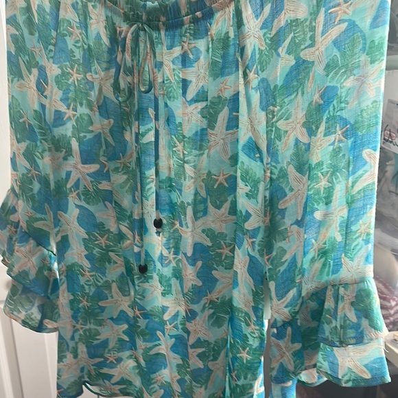 Tropical Starfish Print Dress with Ruffles - Picture 1 of 3
